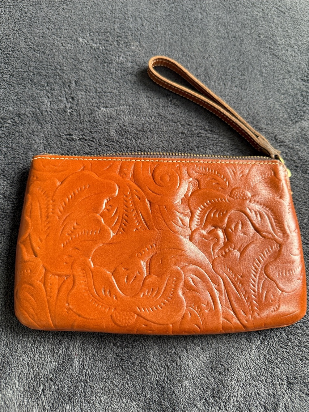 Patricia Nash Embossed Leather Wristlet - Burnt Orange Leather